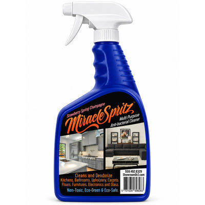 Miracle Spritz antibacterial multi-surface cleaner spray bottle, 32 fluid ounces, white bottle on white background
