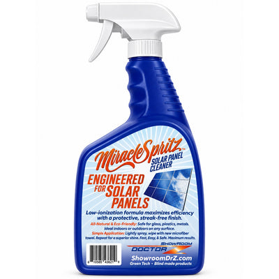 Miracle Spritz solar panel cleaner spray bottle, 32 fluid ounces, white bottle on white background